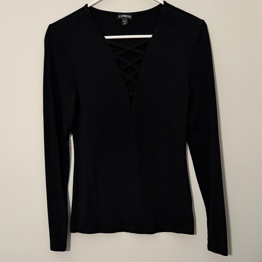 Express Black Crisscross Long Sleeve Top